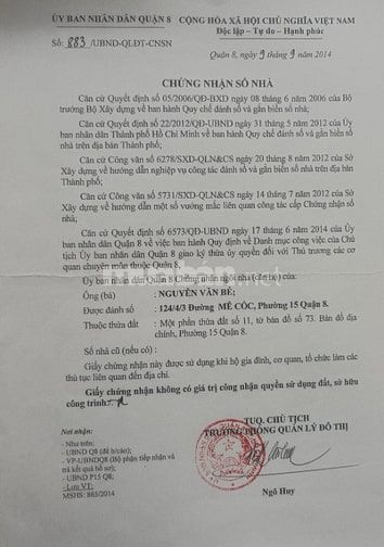 Bán nhà hẻm 124  đường  Mễ Cốc,  P.15, Q.8