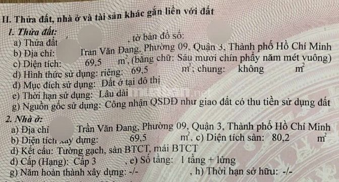 Bán nhà Trần Văn Đang, Quận 3, 70m2, 5PN, sát mặt tiền, chỉ 5 tỷ 100