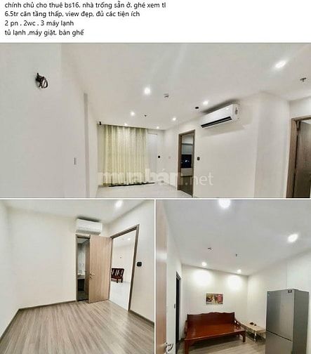 CHÍNH CHỦ CHO THUÊ CĂN HỘ BS16 VIEW ĐẸP, 2PN 2WC