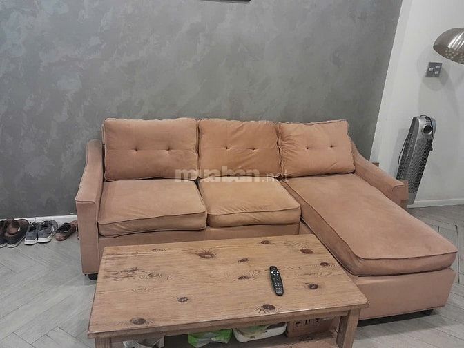 Bán lại ghế sofa góc chữ L, Chất liệu: Nỉ nhung, màu nâu, còn mới đẹp