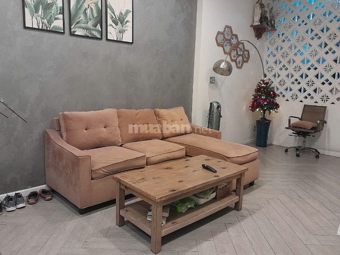 Bán lại ghế sofa góc chữ L, Chất liệu: Nỉ nhung, màu nâu, còn mới đẹp