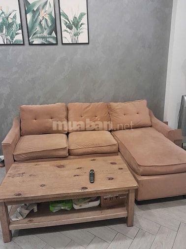 Bán lại ghế sofa góc chữ L, Chất liệu: Nỉ nhung, màu nâu, còn mới đẹp