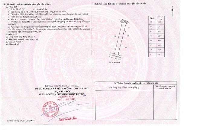 QSDĐ thửa đất số 513, TBĐ số 24, Mỹ Cẩm, Càng Long, Trà Vinh