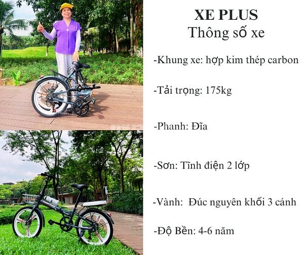 Xe Đạp Gấp PLUS Chính Hãng Vành Đúc Khung Thép Carbon