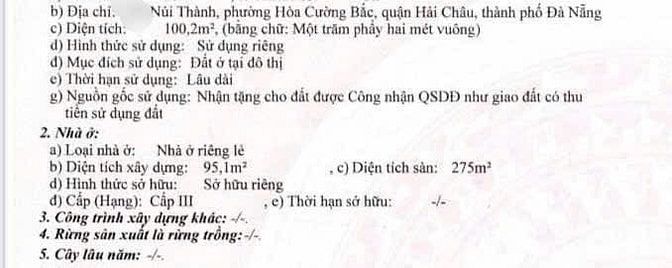 Bán nhà mặt tiền đường Núi Thành, Hải Châu,trung tâm Đà Nẵng