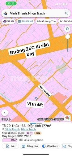 Chính chủ bán lô đất cạnh đường 25C đi sân bay giá thấp nhất thị trờng