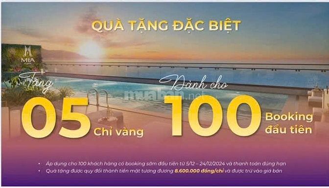 Căn hộ cao cấp MIA view biển,căn 2 phòng ngủ tặng ngay 5 chỉ và CK 10%