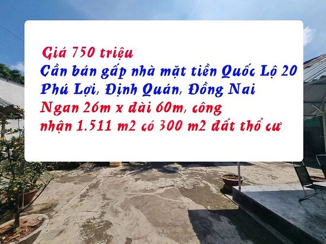 Bán nhà đất mặt tiền Quốc Lộ 20, Phú Lợi, Định Quán, Đồng Nai