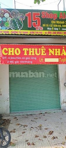 Cho thuê nhà MT Tây Thạnh P.Tây Thạnh Quận Tân Phú giá 15 triệu – 64,5