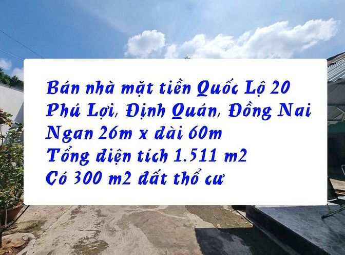 Bán nhà đất mặt tiền Quốc Lộ 20, Phú Lợi, Định Quán, Đồng Nai