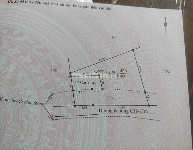 Bán 1500m2 (mặt tiền 48m) đất thuộc QH khu đô thị Phú Xuân - Đắk Lắk