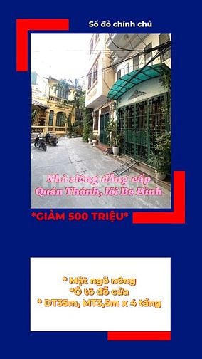 NHÀ RIÊNG MẶT NGÕ NÔNG  QUÁN THÁNH, LÕI BA ĐÌNH, Ô TÔ ĐỖ CỬA, GIÁ RẺ 