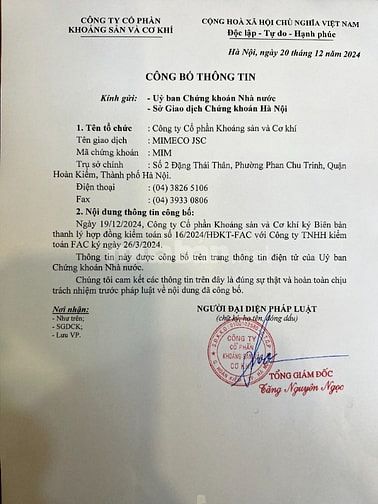 Thanh lý Hợp đồng giữa Công ty MIMECO với Công ty TNHH Kiểm toán FAC