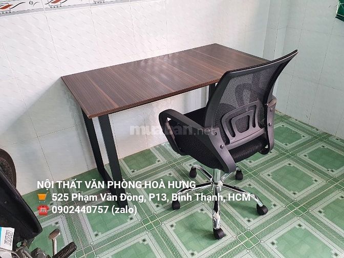 950k Bộ bàn chân sắt dài 1M2 + ghế xoay lưới vuông tay bầu, mới 100%