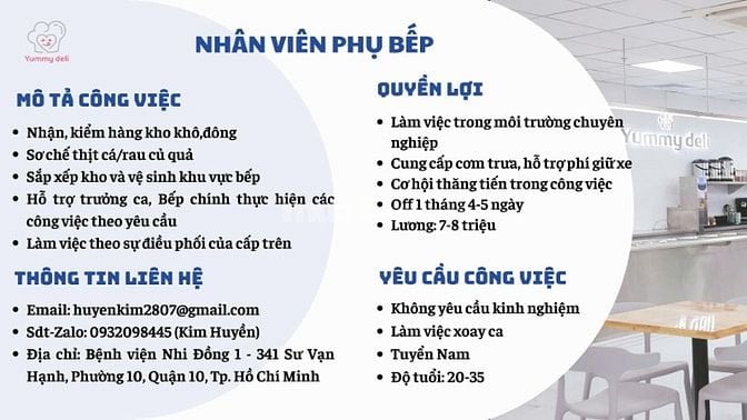 Tuyển dụng NV Bếp,Chia suất ,Tạp vụ,...