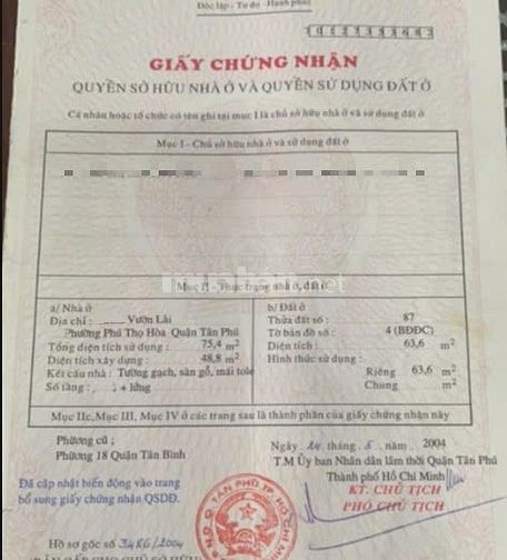 Nhà Bán Gấp Hẽm Nhựa Thông Xe Hơi Vườn Lài  4x16 1 Lầu Giá 5.5 Tỷ 