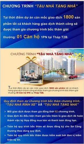 Căn hộ 52m2, 2PN, TT chỉ 200Tr nhận nhà, Bốc thăm Trúng nhà, tậu xe 