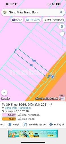 Đất Trảng Bom – Sông Trầu 1,45tỷ ngã 3 đèn vàng vào 210m2 full thổ cư