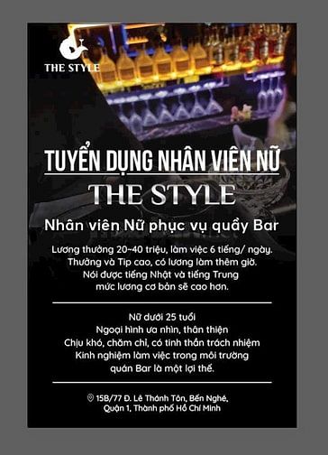 Tuyển nữ nhà hàng The Style bar lounge