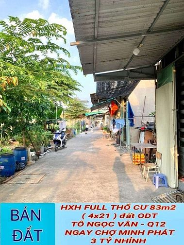 Bán đất shr hxh 83m2 (4x21) Tô Ngọc Vân Q12 , ngay chợ Minh Phát- 3ty1