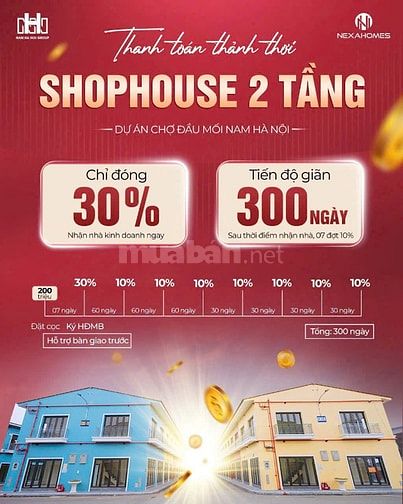 BÁN SHOPHOUSE Chợ đầu mối Nam Hà Nội , 2 tầng diện tích sử dụng 50m2 .