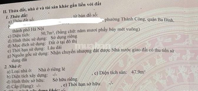 Bán đất Thành Công quận Ba Đình Hà Nội DT50,7m2