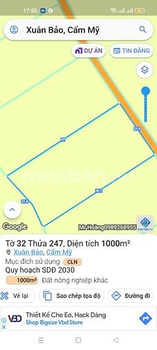 Bán 1.000m2 xã Xuân Bảo thửa 247 tờ 32