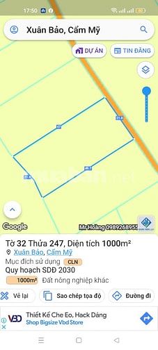 Bán 1.000m2 xã Xuân Bảo thửa 247 tờ 32