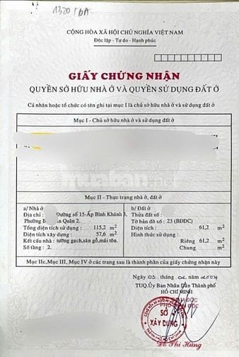 Bán nhà hẻm ô tô đường 15 phường An Khánh Tp Thủ Đức giá 11,5 tỷ