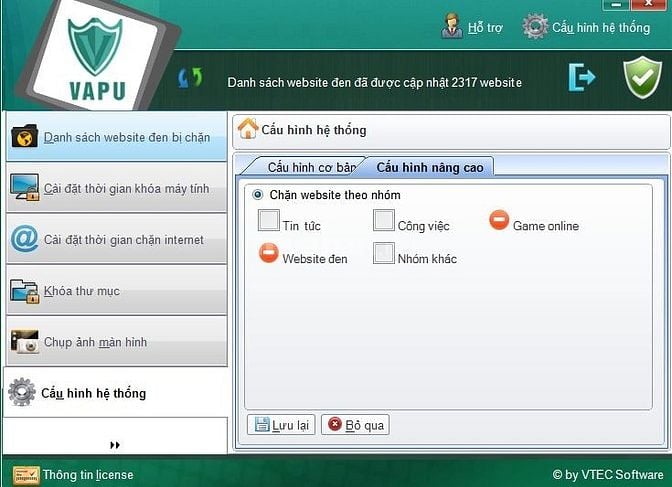 Phần mềm chặn Web đen, Game online VAPU
