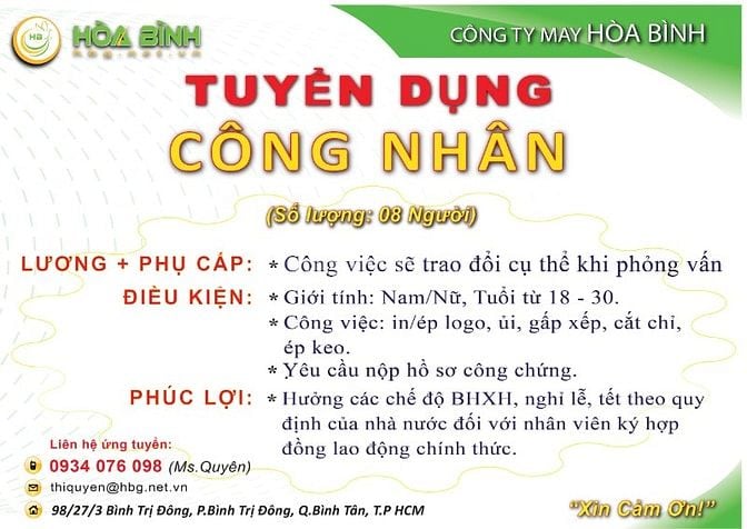 Tuyển công nhân may, công nhân khâu hoàn thành