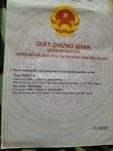 Chính chủ bán gấp nhà số 033 Lô A, Chung cư Lạc Long Quân, P.5, Q.11