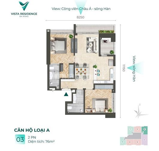 Bán căn hộ CC Vista Residence , 4,2 tỷ, 76m2, 2PN, 2WC, hướng Tây