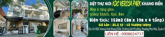 BIỆT THỰ MỚI KDC VEROSA PARK KHANG ĐIỀN, 4 TẦNG, 152M2, MẶT TIỀN 8M