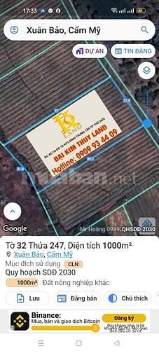 Bán 1.000m2 xã Xuân Bảo thửa 247 tờ 32