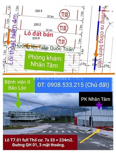 7x33m = 234m2 full TC - QH01 bệnh viện mới Bảo Lộc (lô T7.01 - 3 mặt T