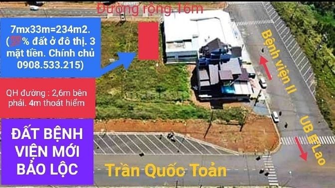 7x33m = 234m2 full TC - QH01 bệnh viện mới Bảo Lộc (lô T7.01 - 3 mặt T