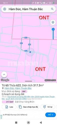 Thổ cư 316m2, Hàm Đức,giá bán gấp 1,25 tỷ, gần sân bay phan thiết 