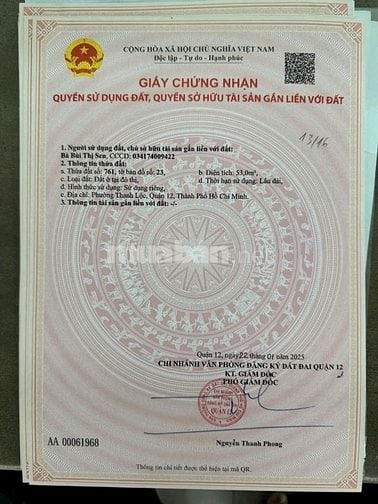 BÁN 4 LÔ ĐẤT LIỀN KỀ MT ĐƯỜNG THẠNH LỘC 31 , PHƯỜNG TL , QUẬN 12