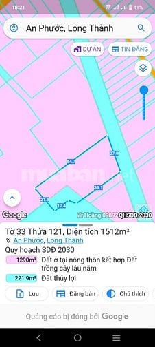 Bán 1512 m2 đất phía sau Trạm Dừng Chân Bò Sữa Long Thành