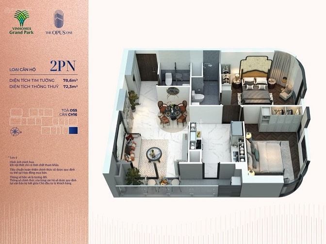 Giá cực tốt! sở hữu 2PN - 80m2 tại Vinhomes Grand Park Quận 9