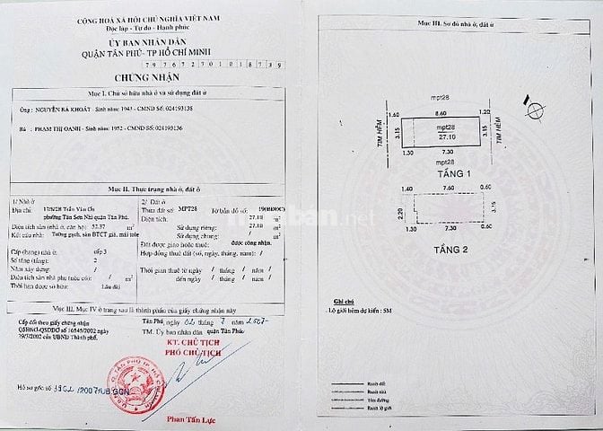 Nhà bán 17/8/2b Trần Văn Ơn, P.Tân Sơn Nhì, Q. Tân Phú