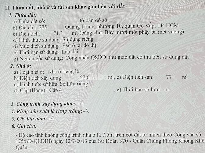 Chính chủ bán nhà Quang Trung, P.10, Gò Vấp, 5x14.5m, 72m2, giá 6 tỷ