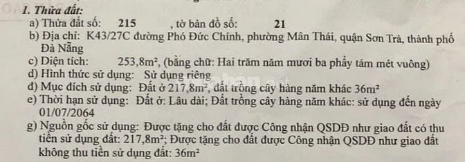 CƠ HỘI SỞ HỮU SIÊU PHẨM LÔ ĐẤT ĐẸP 250m2, 2 PHÚT RA BIỂN, PHÙ HỢP XÂY 