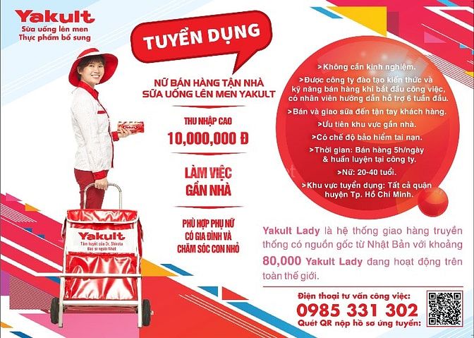 TUYỂN GẤP 10 NỮ BÁN SỮA YAKULT TẠI QUẬN GÒ VẤP