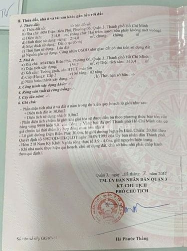 BÁN NHÀ MẶT TIỀN : 239 ĐIỆN BIÊN PHỦ - P. 6 - Q. 3 - TPHCM.