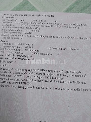 CHÍNH CHỦ BÁN NHÀ MẶT TIỀN ĐƯỜNG CÔ GIANG, PHƯỜNG 2, PHÚ NHUẬN