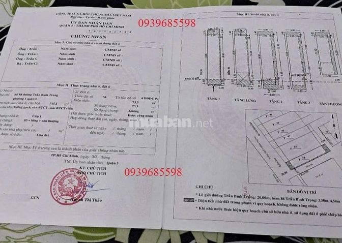 Nhà Chính Chủ Mặt tiền Trần Bình Trọng Quận 5, bán gấp 45 tỷ có tl