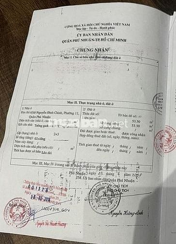 BÁN NHÀ MẶT TIỀN : 231 NGUYỄN ĐÌNH CHÍNH - P. 11 - Q. PHÚ NHU