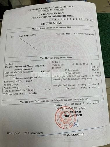 BánNhà CẤP 4 [ CMT8 QUẬN 3 - 60m2 ] - TIỆN XÂY SỬA 